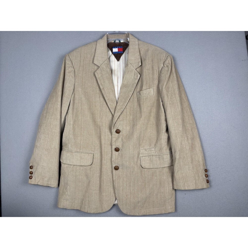 Vintage Tommy Hilfiger Blazer Mens Large Beige Corduroy Sport Coat Hong Kong